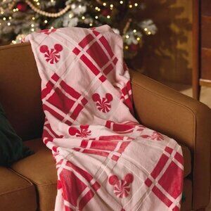 Hallmark Disney Mickey Mouse Ears Peppermint Plaid 50" x 60" Throw Blanket -BNWT